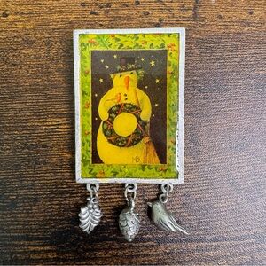 Hallmark 1999 Snowman Pin Brooch with Silver Charms Marjolein Bastin